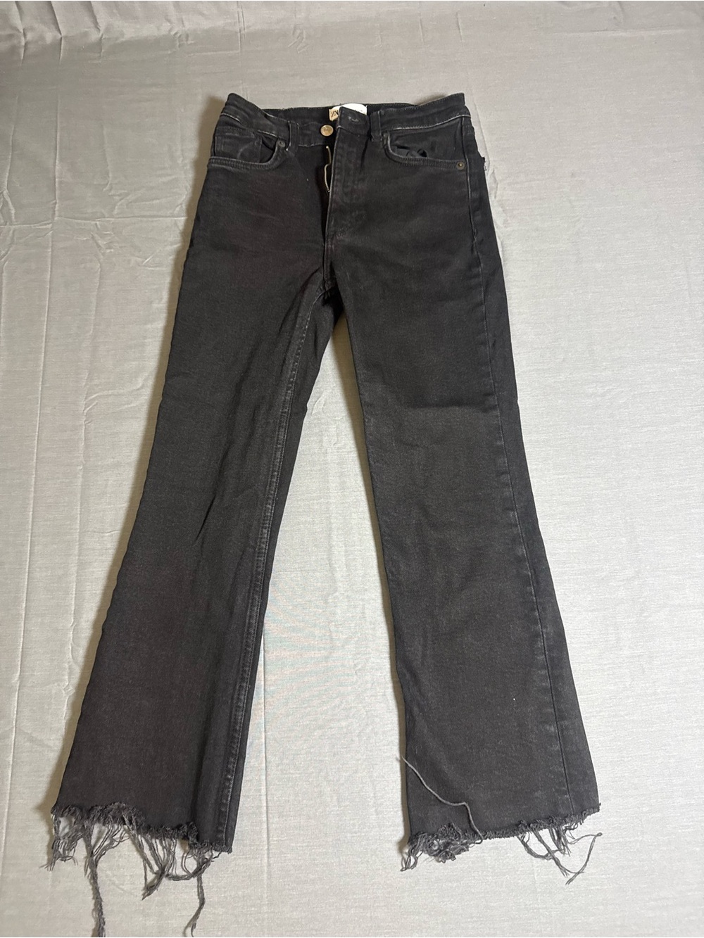 Zara Black Flare Jeans with Raw Hem